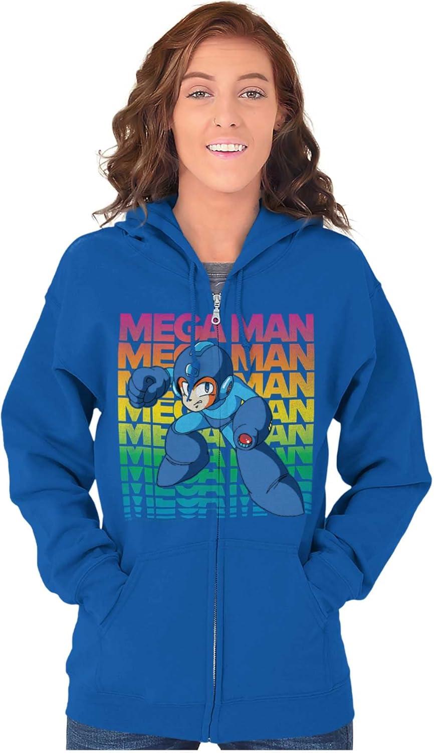 imageBrisco Brands Mega Man 90s Anime Cartoon Character Zip Up Hoodie Mens WomensRoyal
