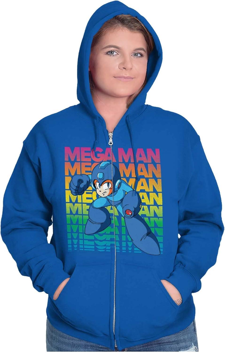 imageBrisco Brands Mega Man 90s Anime Cartoon Character Zip Up Hoodie Mens WomensRoyal