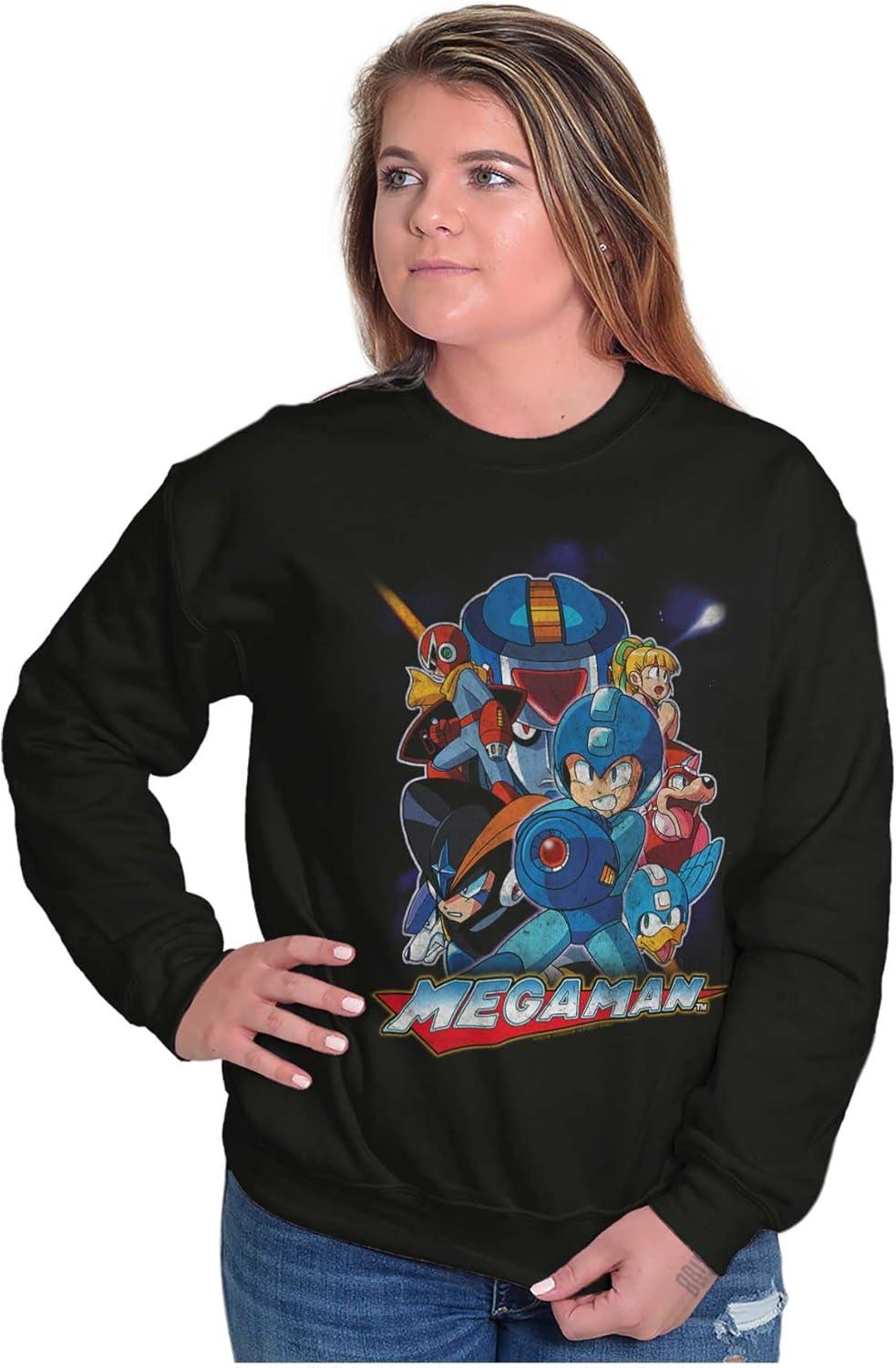 imageBrisco Brands Mega Man Characters Retro 1990s Gamer Sweatshirt for Men or WomenBlack
