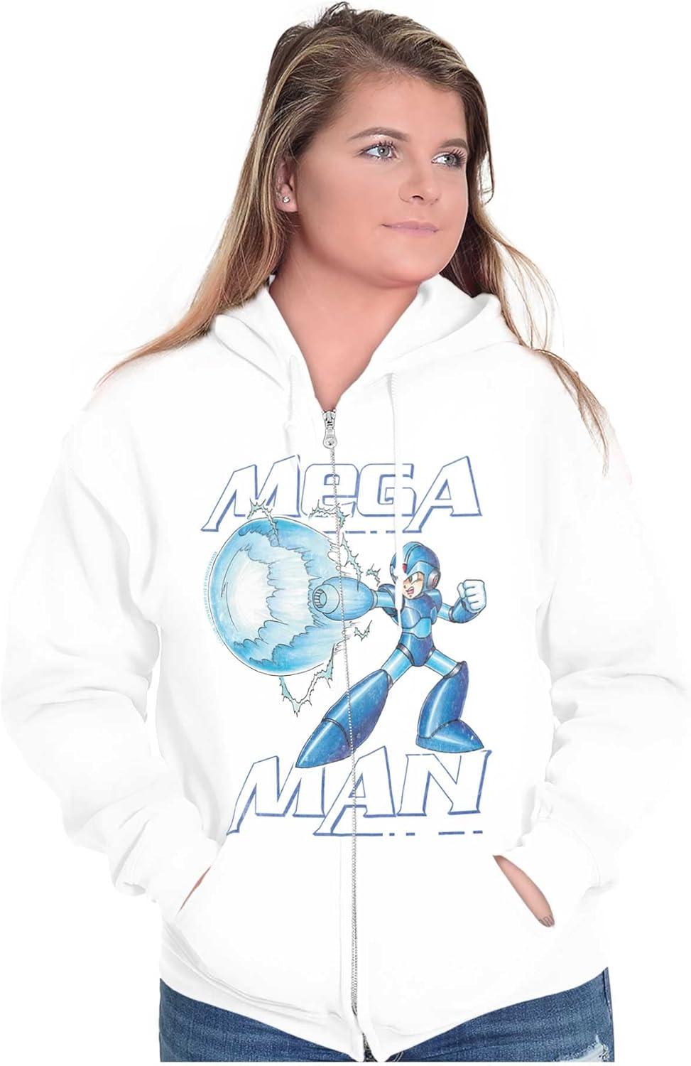 imageBrisco Brands Mega Man Classic 90s Anime Character Zip Up Hoodie Mens WomensWhite