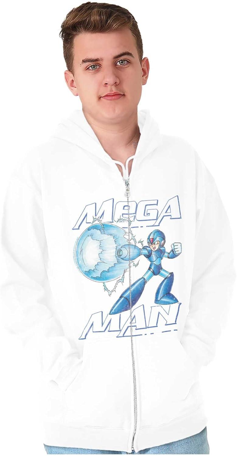 imageBrisco Brands Mega Man Classic 90s Anime Character Zip Up Hoodie Mens WomensWhite