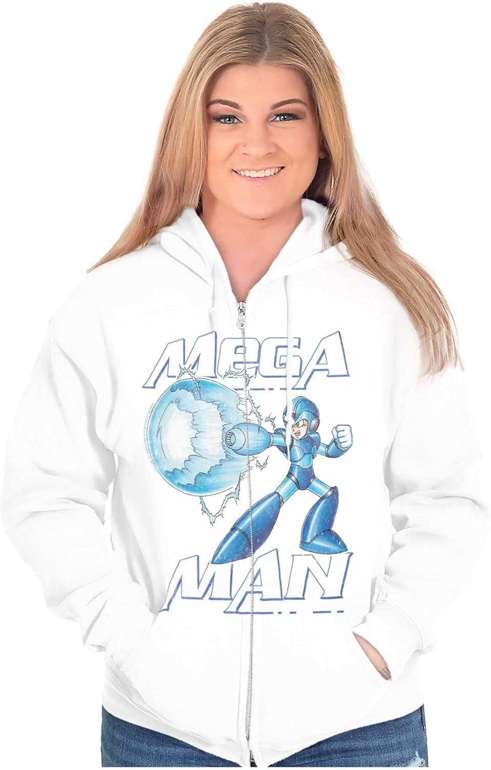 imageBrisco Brands Mega Man Classic 90s Anime Character Zip Up Hoodie Mens WomensWhite