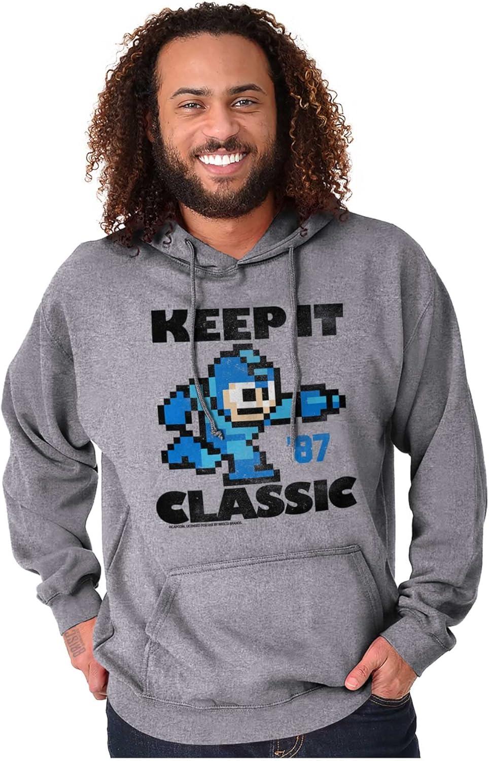 imageBrisco Brands Mega Man Keep it Classic 80s Gaming Hoodie Sweatshirt Women MenSport Grey