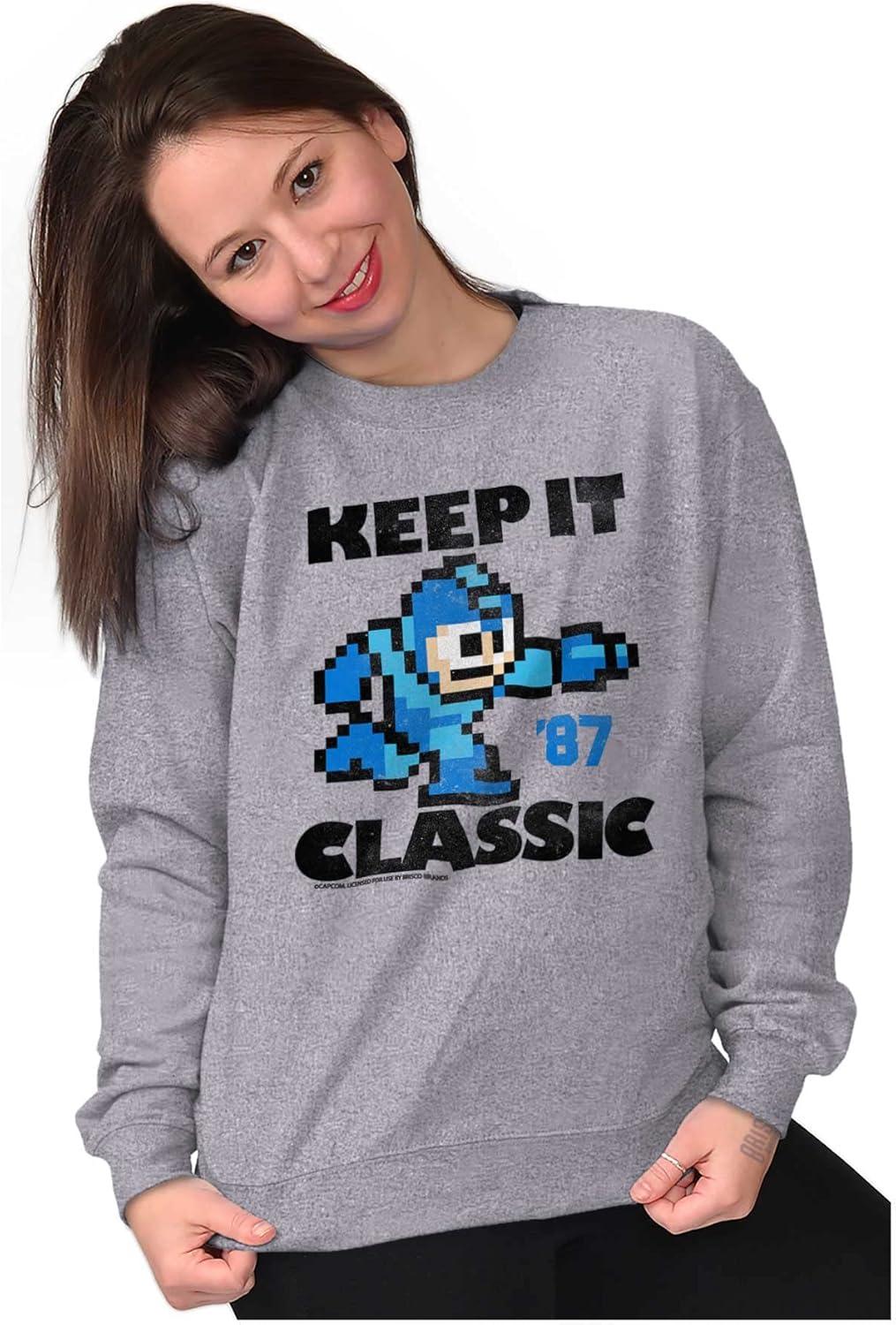 imageBrisco Brands Mega Man Keep it Classic 80s Gaming Sweatshirt for Men or WomenSport Grey