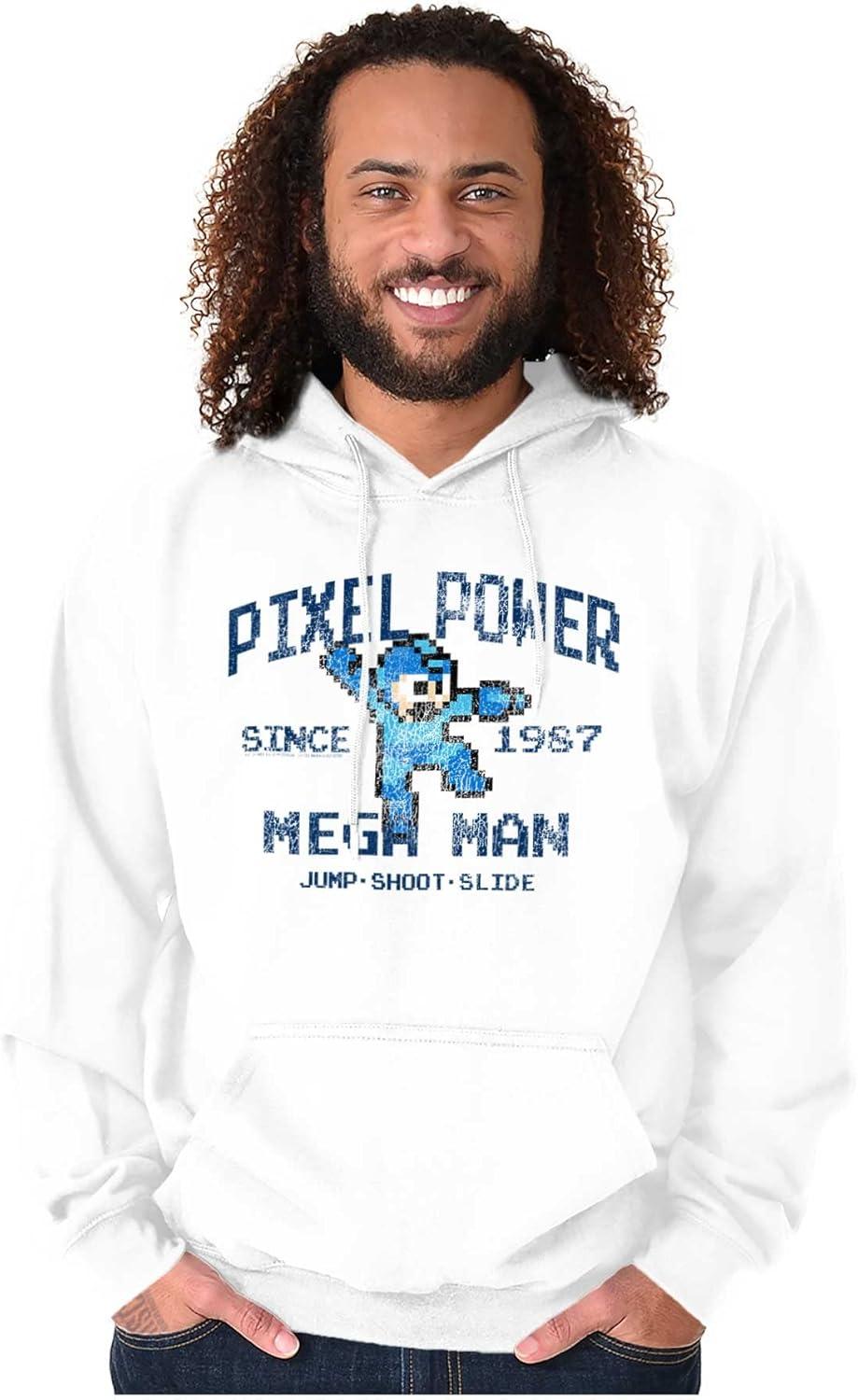 imageBrisco Brands Mega Man Pixel Power 80s 8bit Gamer Hoodie Sweatshirt Women MenWhite