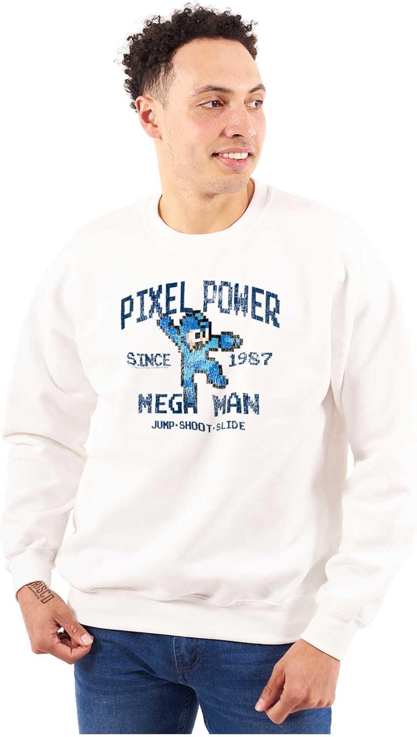 imageBrisco Brands Mega Man Pixel Power 80s 8bit Gamer Sweatshirt for Men or WomenWhite