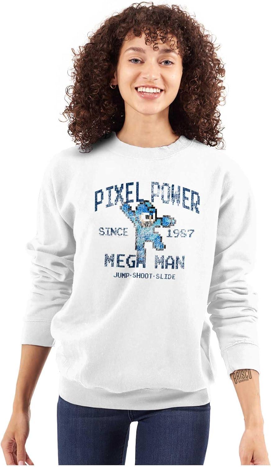 imageBrisco Brands Mega Man Pixel Power 80s 8bit Gamer Sweatshirt for Men or WomenWhite