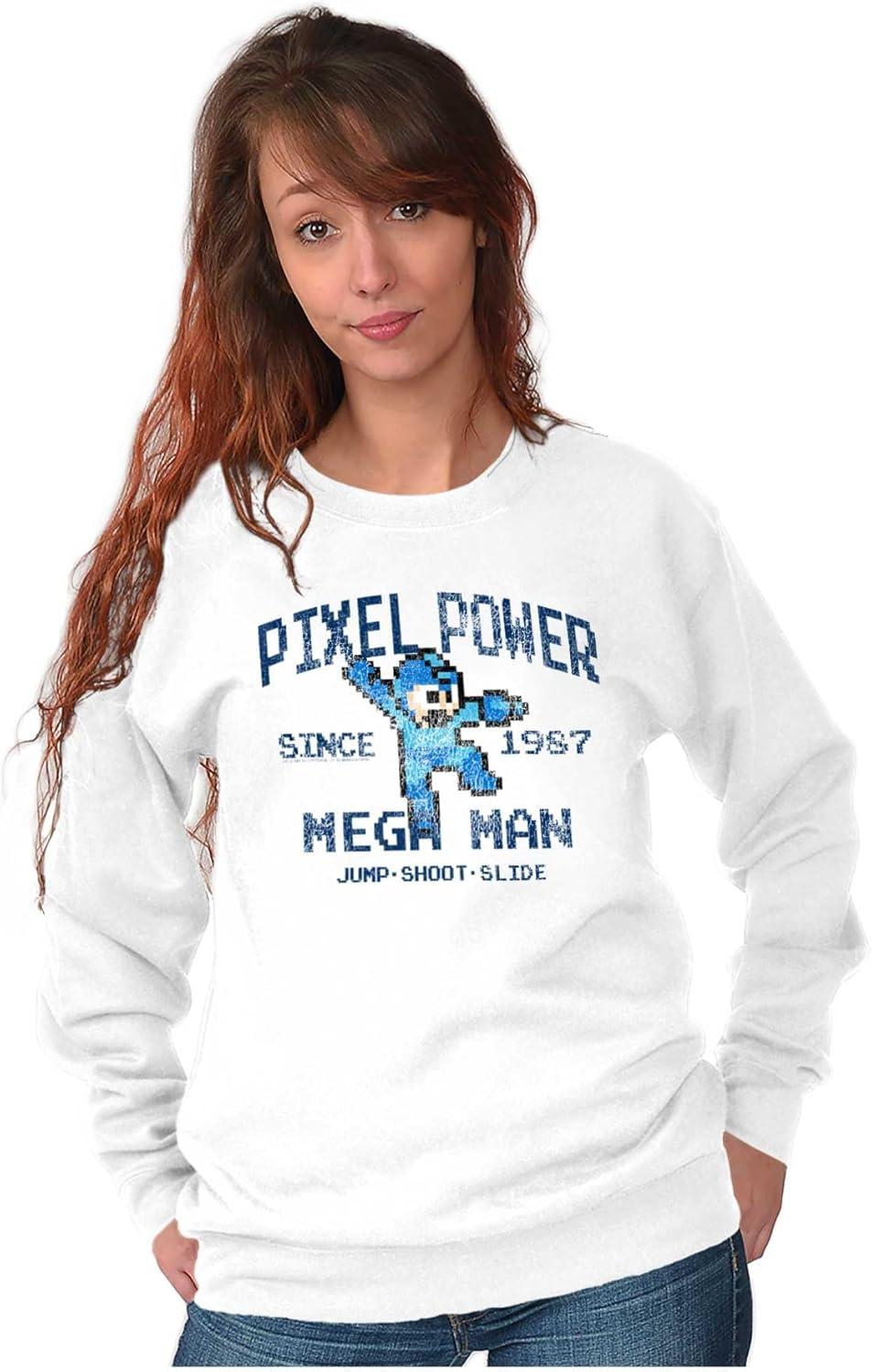 imageBrisco Brands Mega Man Pixel Power 80s 8bit Gamer Sweatshirt for Men or WomenWhite