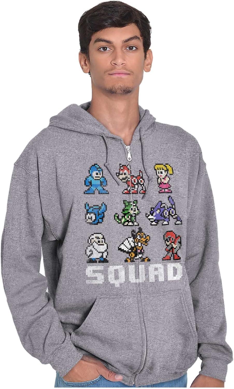 imageBrisco Brands Mega Man Squad Goals Game Characters Zip Up Hoodie Mens WomensSport Grey