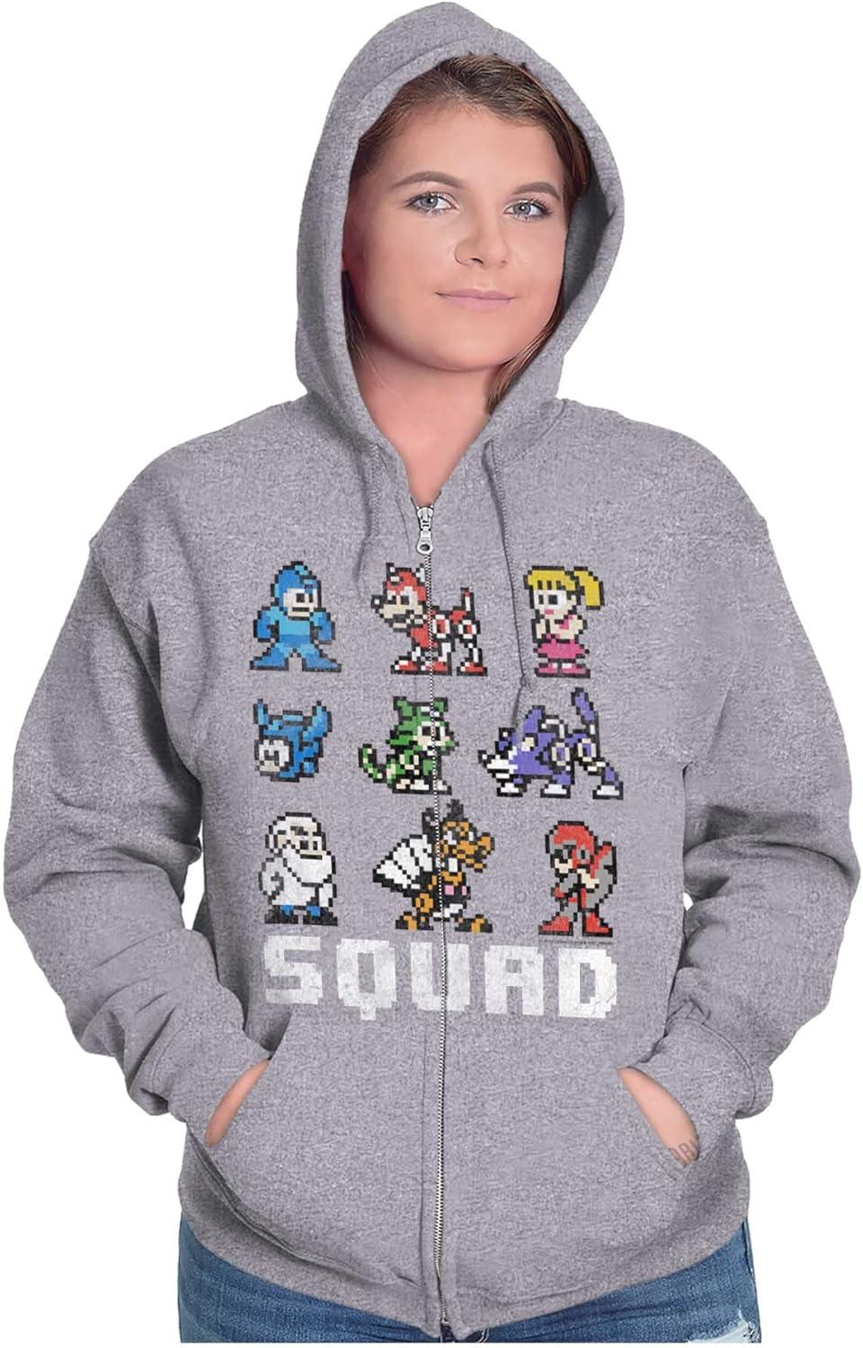 imageBrisco Brands Mega Man Squad Goals Game Characters Zip Up Hoodie Mens WomensSport Grey