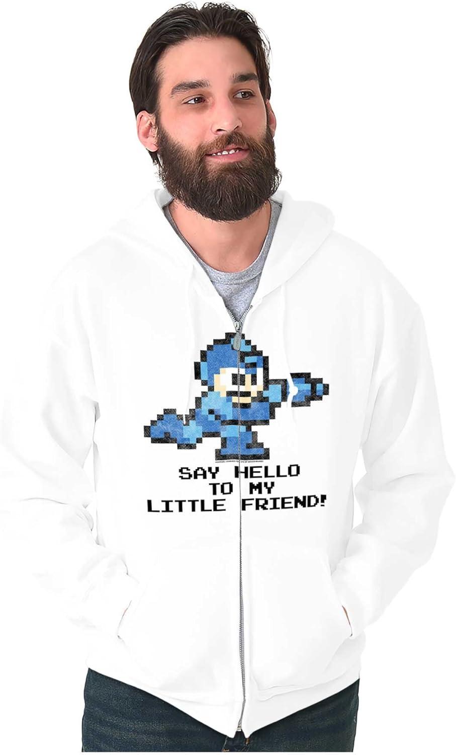 imageBrisco Brands Mega Man Video Game 8bit Gaming Nerd Zip Up Hoodie Mens WomensWhite