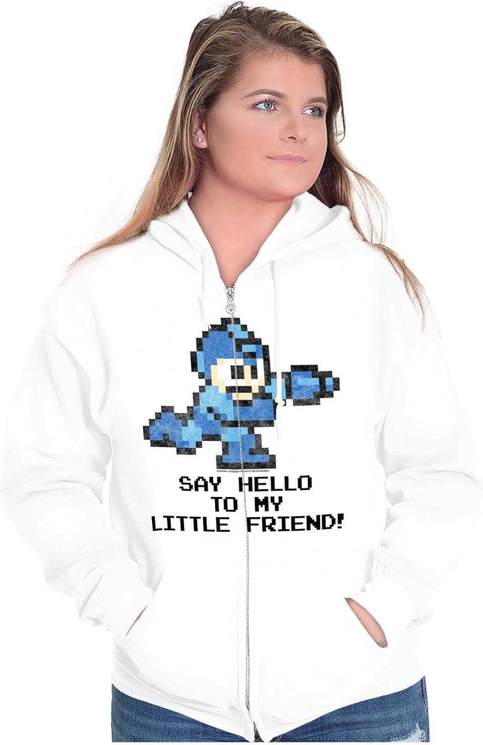 imageBrisco Brands Mega Man Video Game 8bit Gaming Nerd Zip Up Hoodie Mens WomensWhite