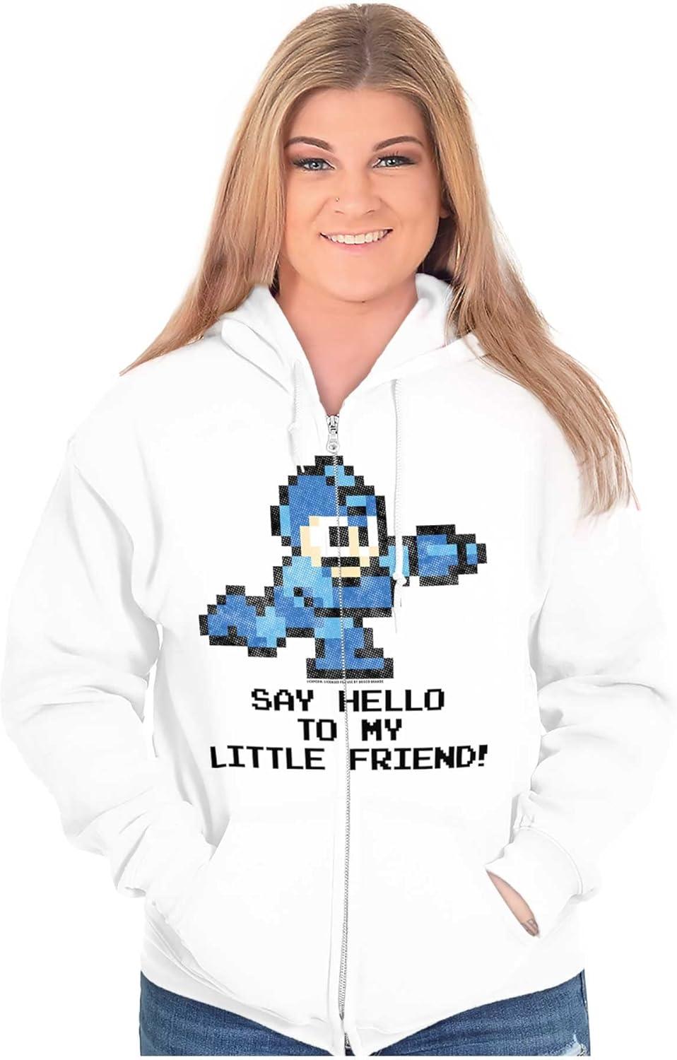 imageBrisco Brands Mega Man Video Game 8bit Gaming Nerd Zip Up Hoodie Mens WomensWhite