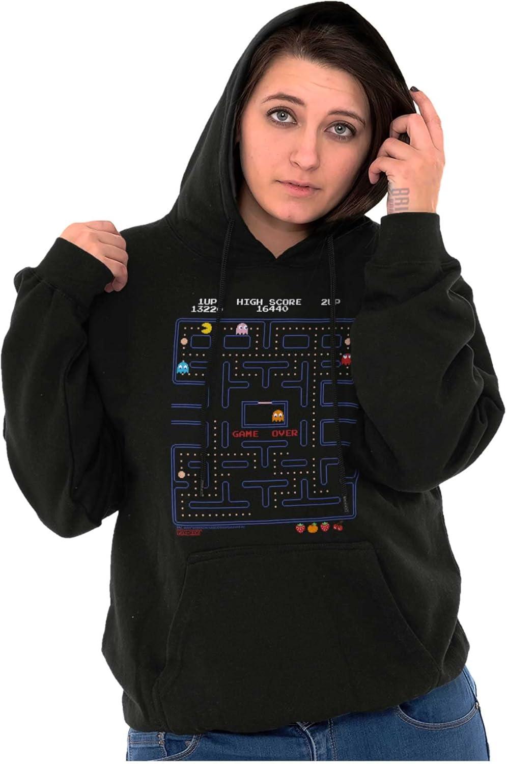 imageBrisco Brands PACMAN Game Over Retro Video Gaming Hoodie Sweatshirt Women MenBlack