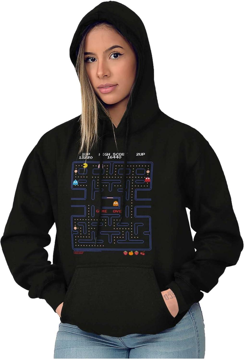 imageBrisco Brands PACMAN Game Over Retro Video Gaming Hoodie Sweatshirt Women MenBlack