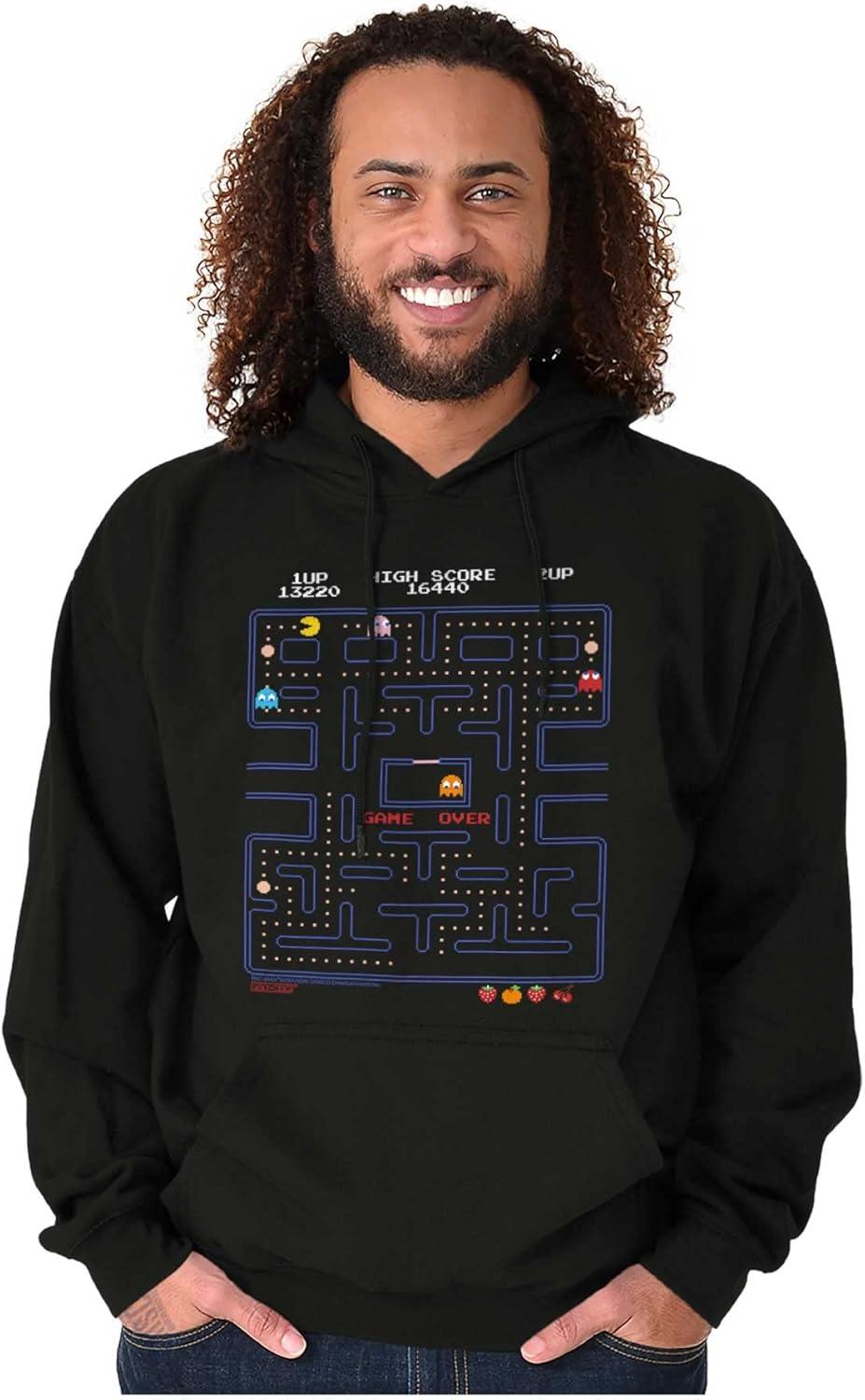 imageBrisco Brands PACMAN Game Over Retro Video Gaming Hoodie Sweatshirt Women MenBlack