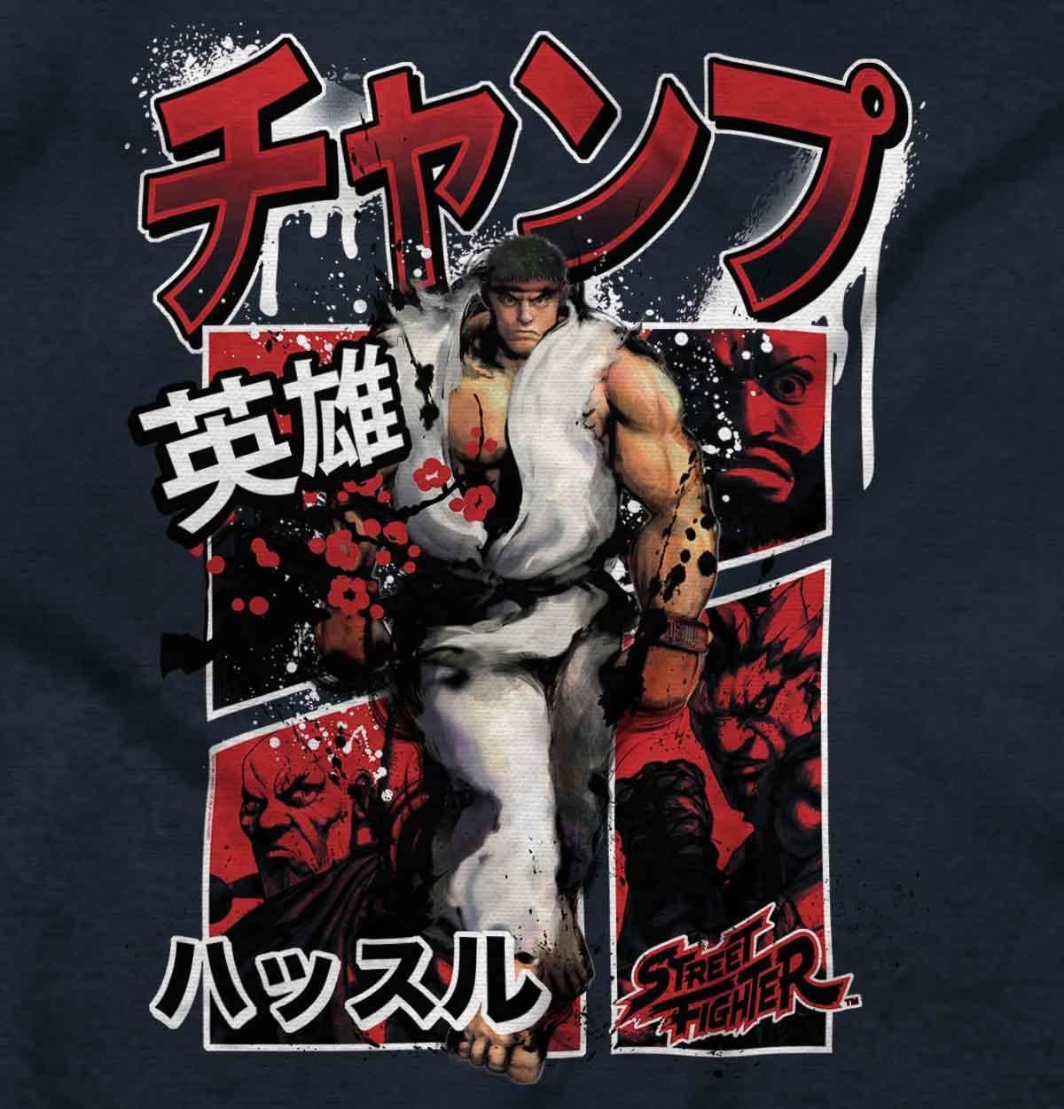 imageBrisco Brands Retro Kanji Street Fighter Ryu Zip Hoodie Sweatshirt MenNavy