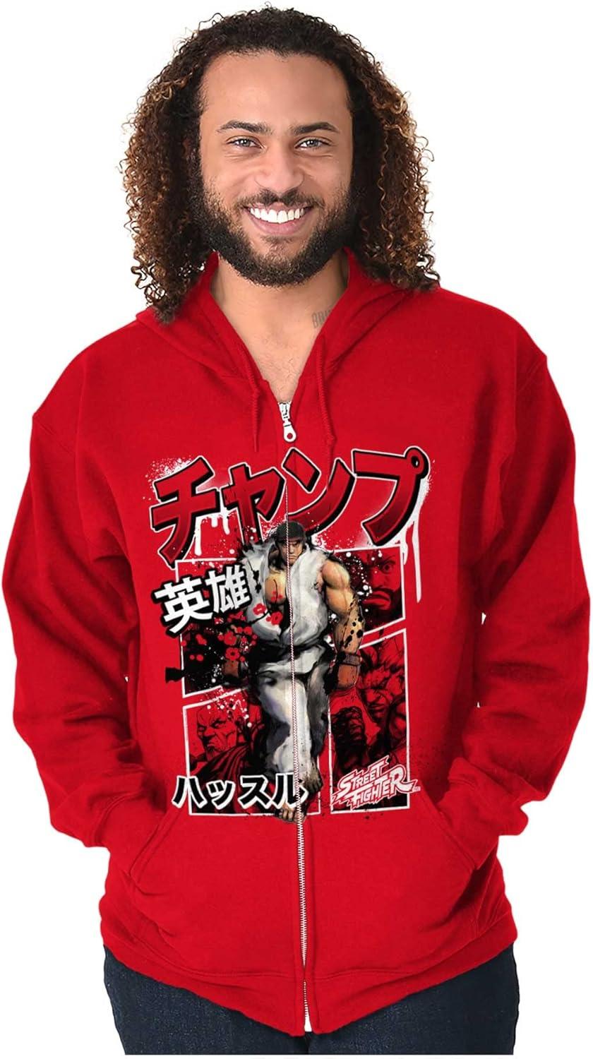 imageBrisco Brands Retro Kanji Street Fighter Ryu Zip Hoodie Sweatshirt MenRed