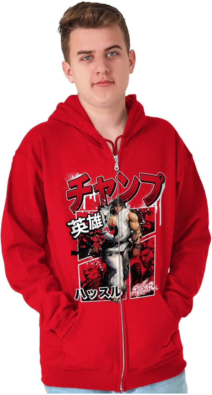 imageBrisco Brands Retro Kanji Street Fighter Ryu Zip Hoodie Sweatshirt MenRed