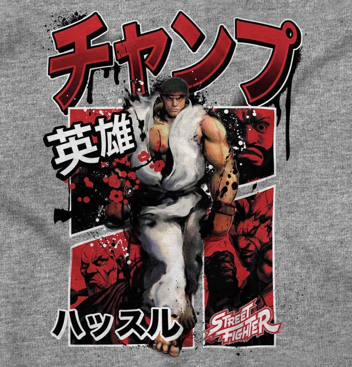 imageBrisco Brands Retro Kanji Street Fighter Ryu Zip Hoodie Sweatshirt MenSport Grey