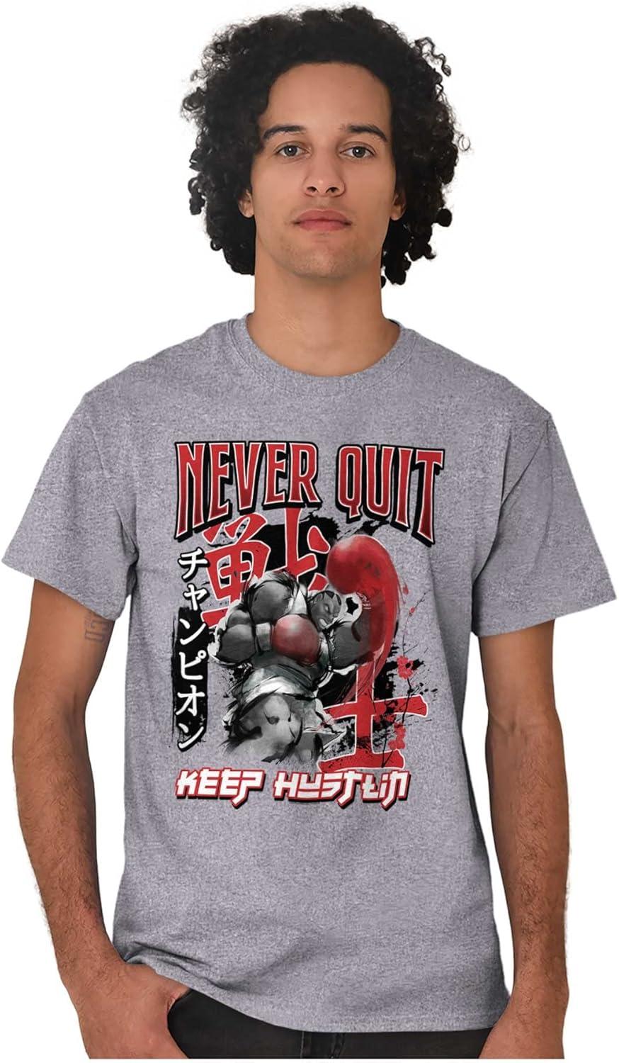 imageBrisco Brands Street Fighter Balrog Never Quit Mens Graphic T Shirt TeesSport Grey