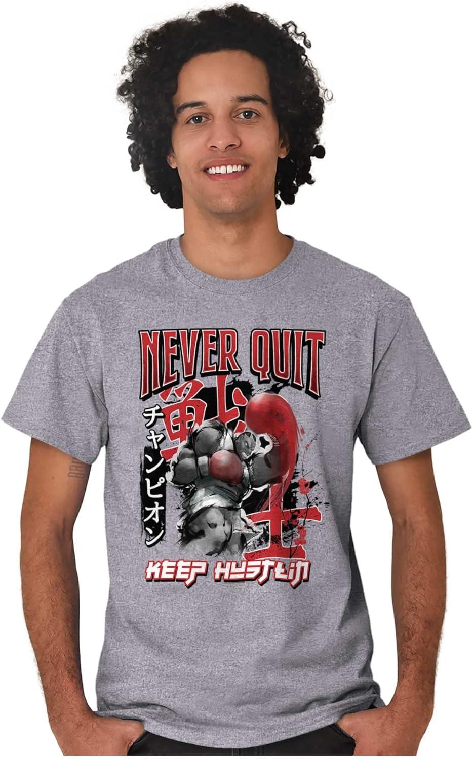 imageBrisco Brands Street Fighter Balrog Never Quit Mens Graphic T Shirt TeesSport Grey