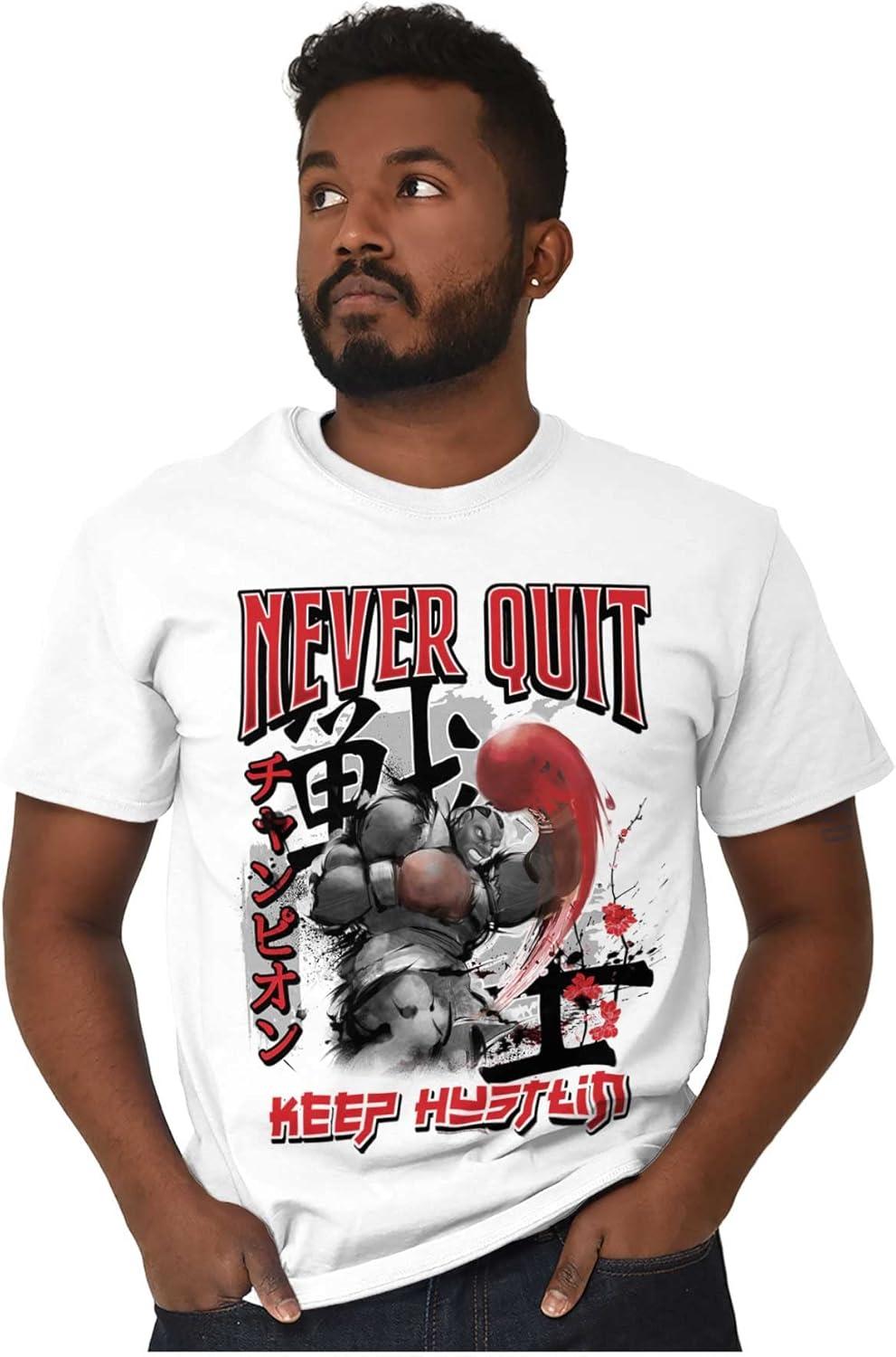 imageBrisco Brands Street Fighter Balrog Never Quit Mens Graphic T Shirt TeesWhite
