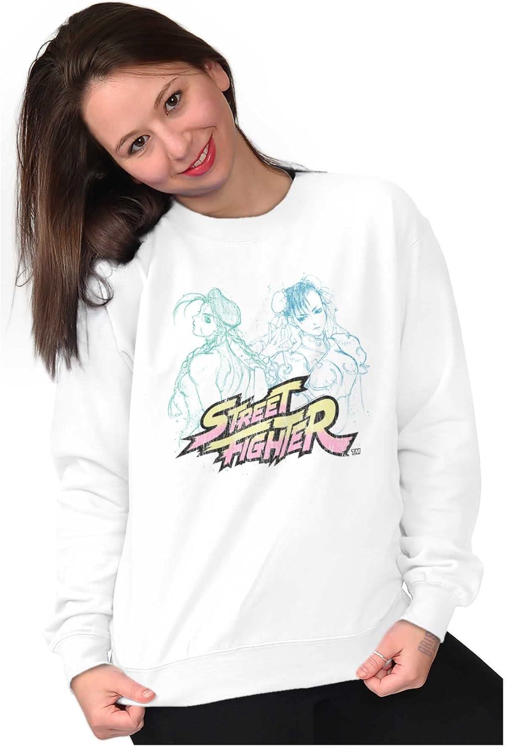 imageBrisco Brands Street Fighter Cammy ChunLi Gamer Sweatshirt for Men or WomenWhite