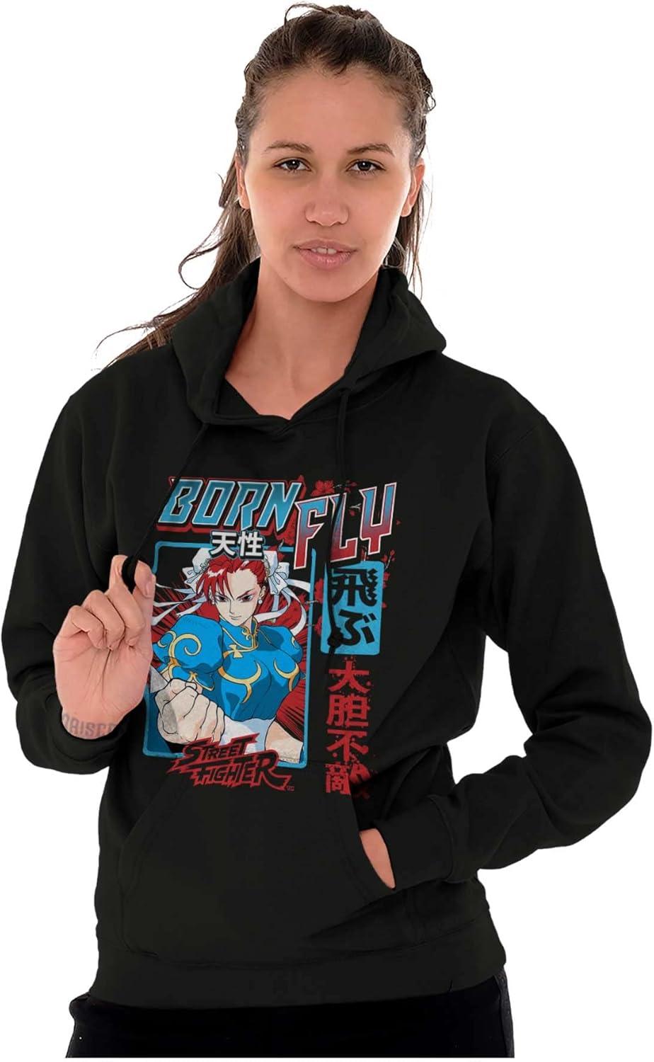 imageBrisco Brands Street Fighter Chun Li Born Fly Hoodie Sweatshirt Women MenBlack