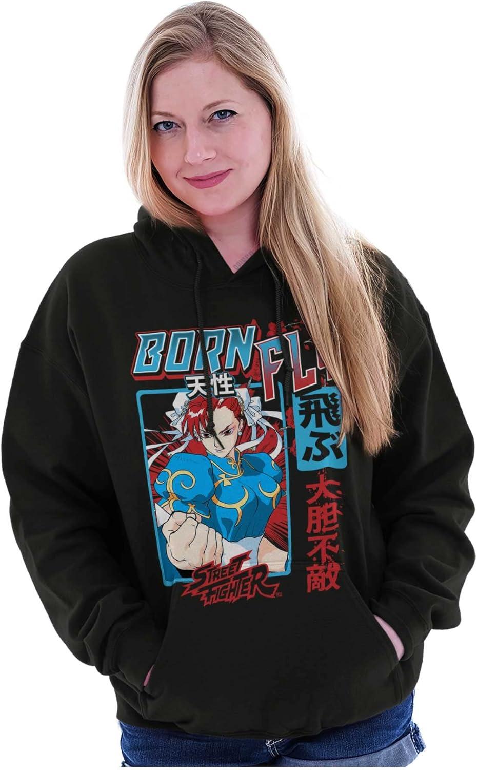 imageBrisco Brands Street Fighter Chun Li Born Fly Hoodie Sweatshirt Women MenBlack