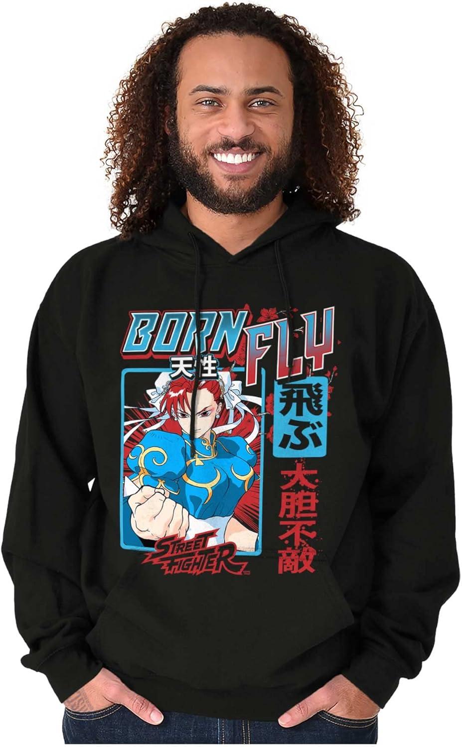 imageBrisco Brands Street Fighter Chun Li Born Fly Hoodie Sweatshirt Women MenBlack