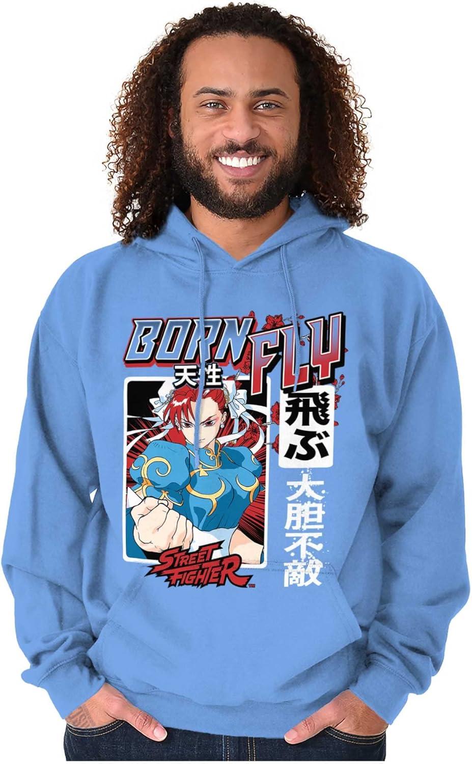 imageBrisco Brands Street Fighter Chun Li Born Fly Hoodie Sweatshirt Women MenCarolina Blue