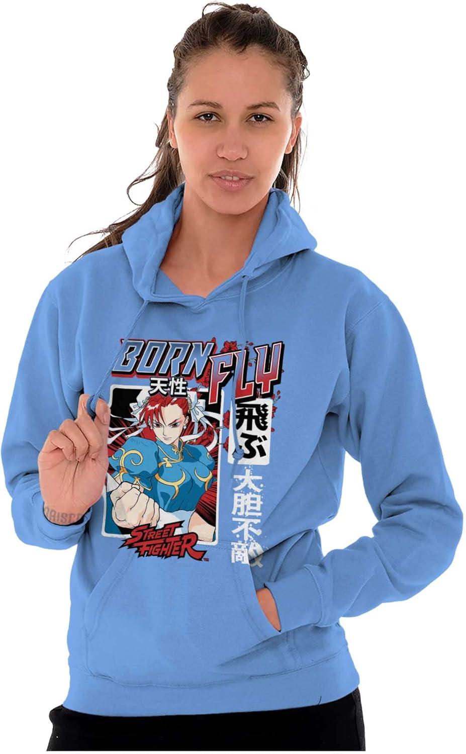 imageBrisco Brands Street Fighter Chun Li Born Fly Hoodie Sweatshirt Women MenCarolina Blue