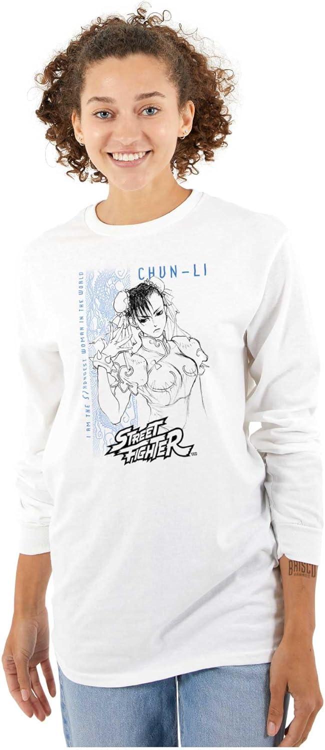 imageBrisco Brands Street Fighter ChunLi Strongest Long Sleeve Tshirt Men WomenWhite