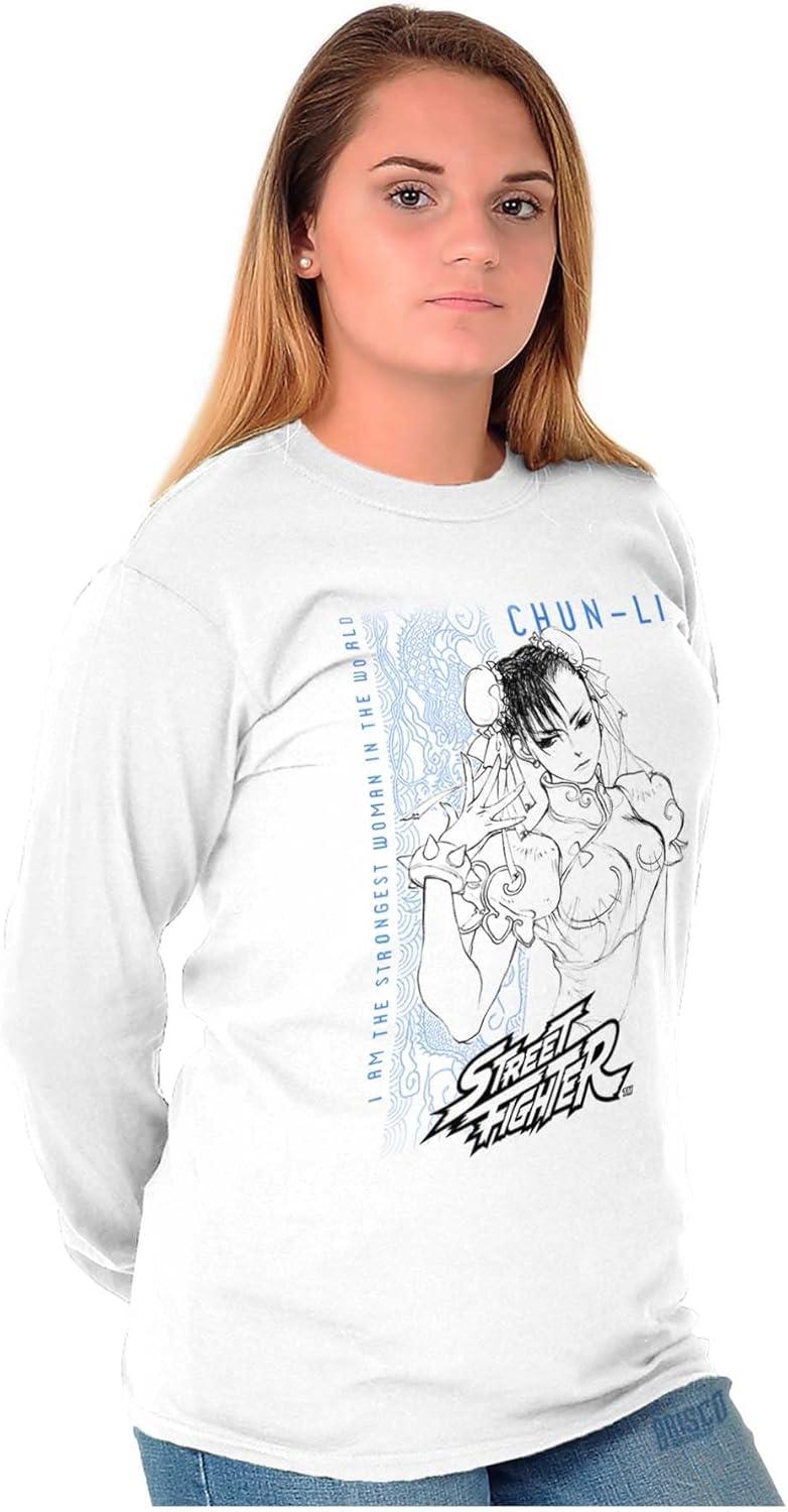 imageBrisco Brands Street Fighter ChunLi Strongest Long Sleeve Tshirt Men WomenWhite