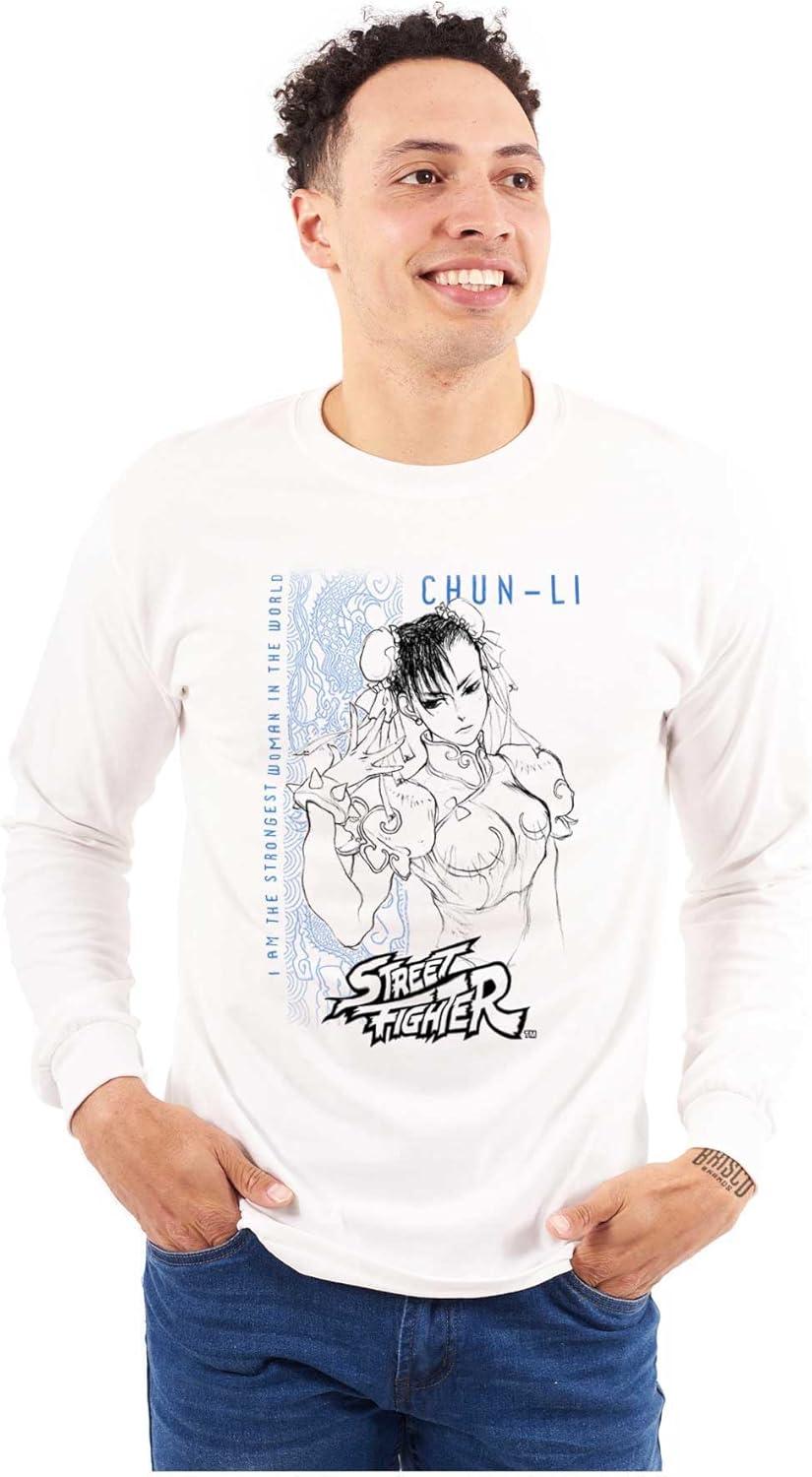 imageBrisco Brands Street Fighter ChunLi Strongest Long Sleeve Tshirt Men WomenWhite