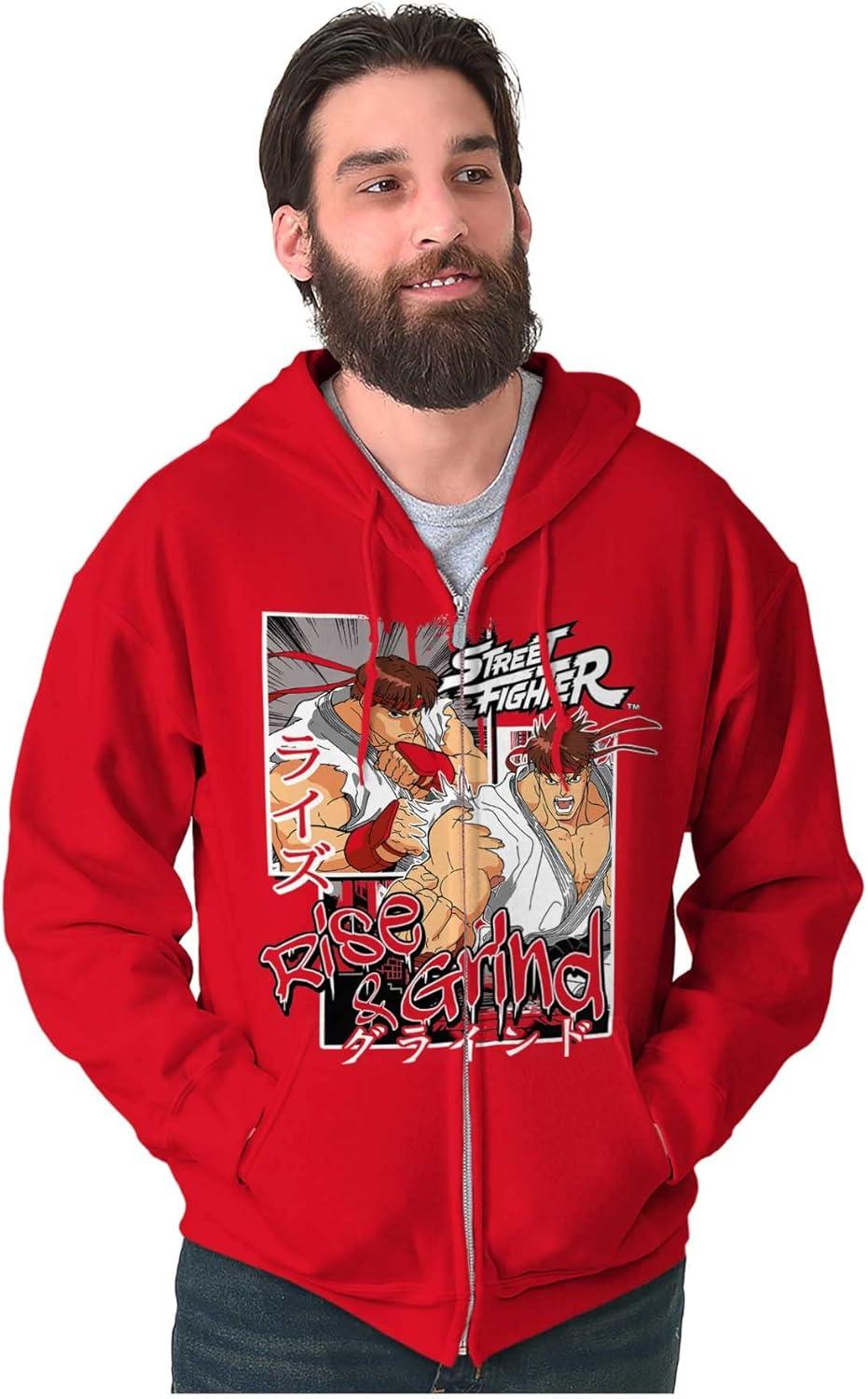 imageBrisco Brands Street Fighter Rise and Grind Ryu Zip Hoodie Sweatshirt MenRed