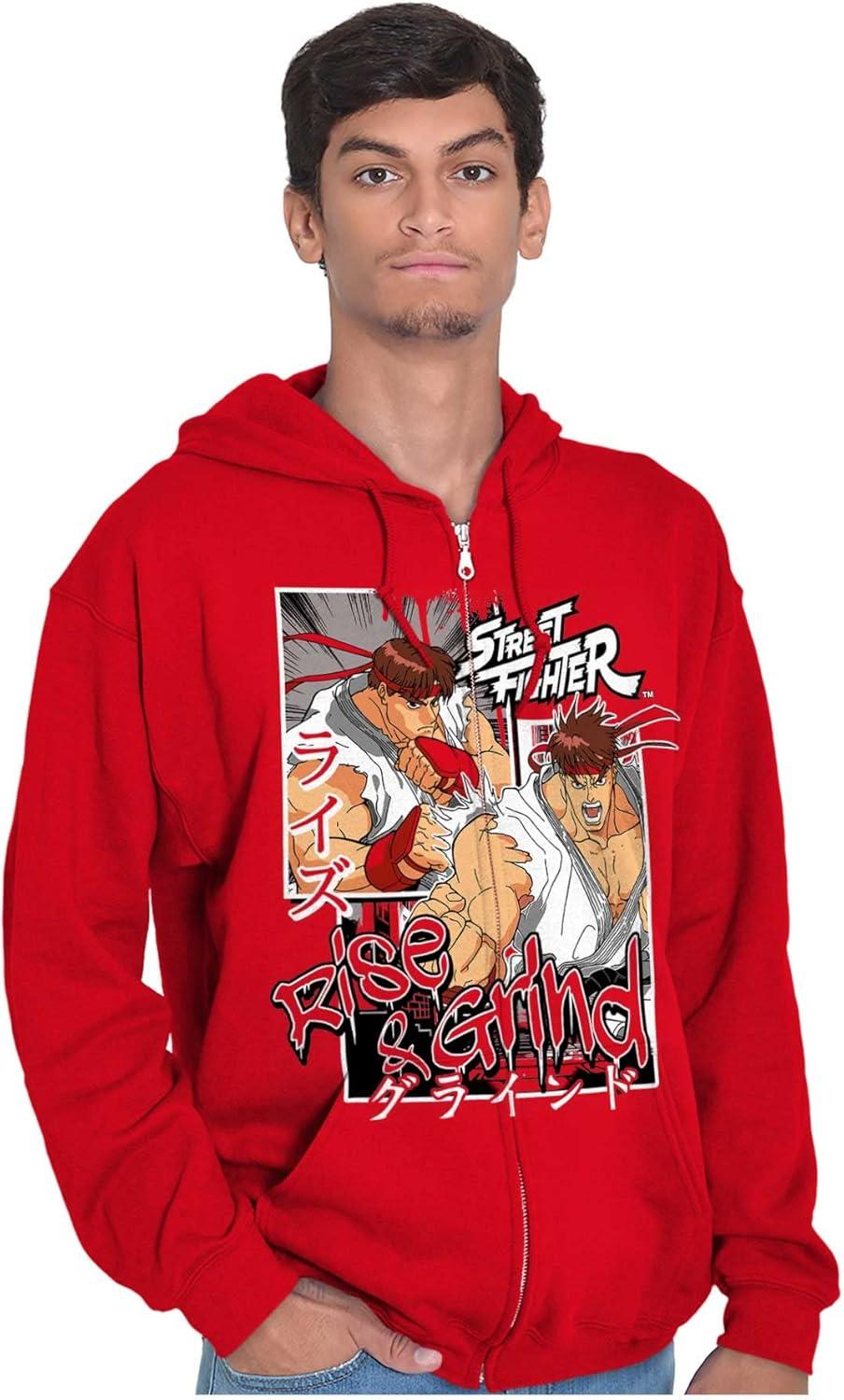 imageBrisco Brands Street Fighter Rise and Grind Ryu Zip Hoodie Sweatshirt MenRed