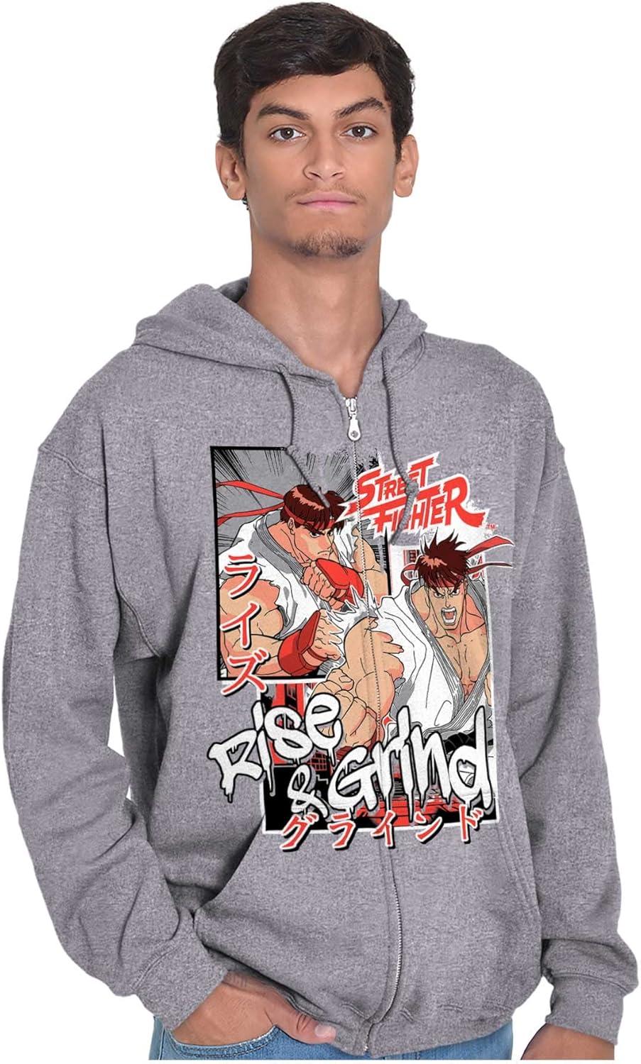 imageBrisco Brands Street Fighter Rise and Grind Ryu Zip Hoodie Sweatshirt MenSport Grey