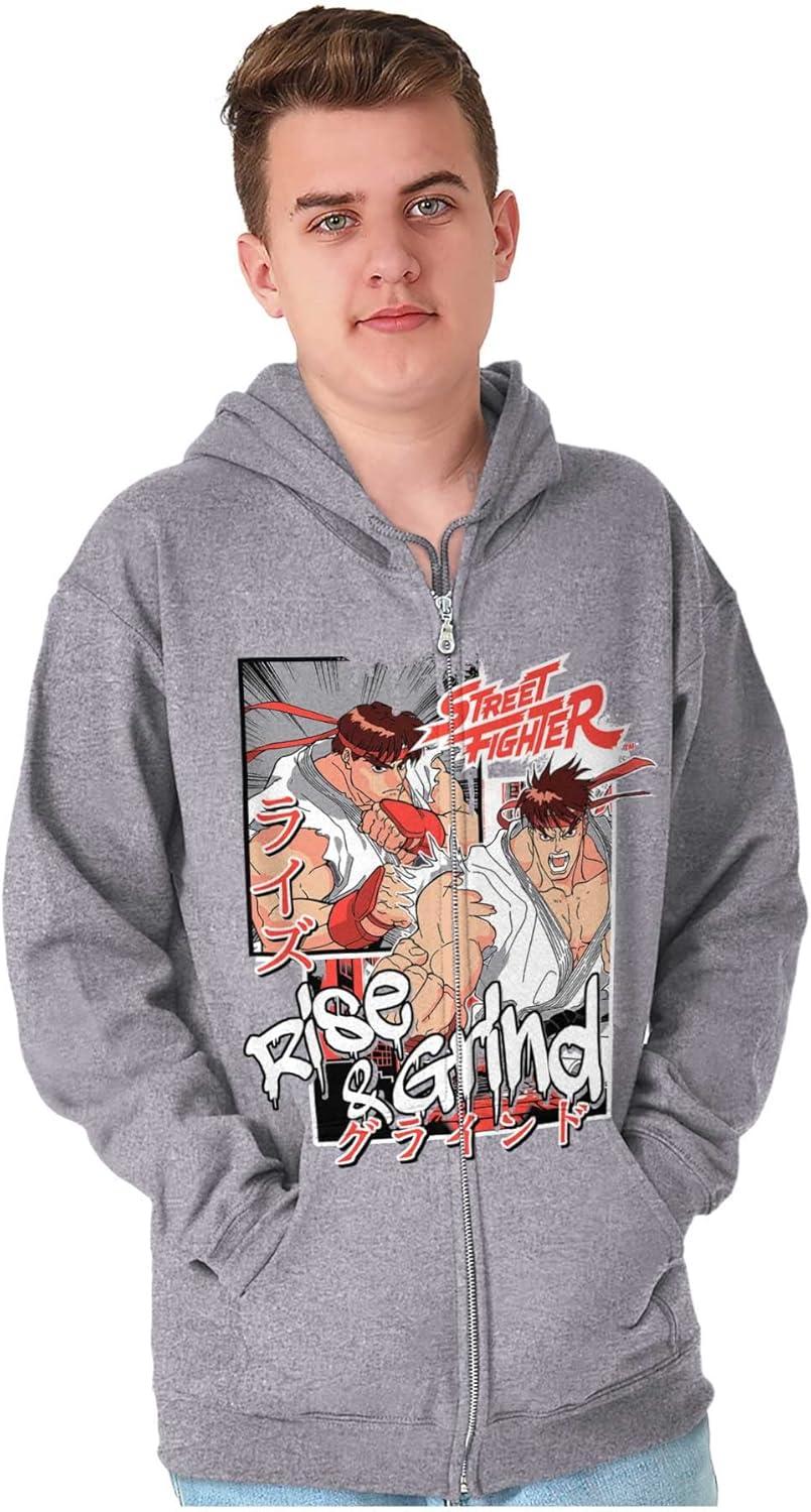 imageBrisco Brands Street Fighter Rise and Grind Ryu Zip Hoodie Sweatshirt MenSport Grey
