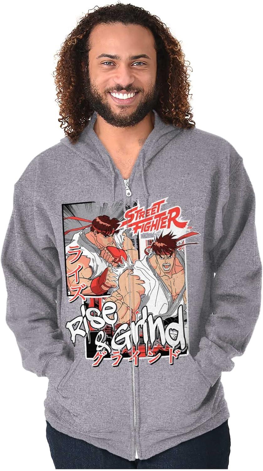 imageBrisco Brands Street Fighter Rise and Grind Ryu Zip Hoodie Sweatshirt MenSport Grey