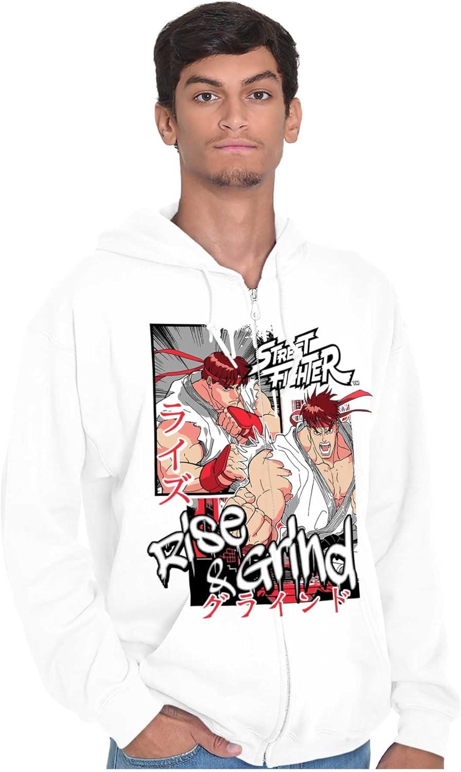 imageBrisco Brands Street Fighter Rise and Grind Ryu Zip Hoodie Sweatshirt MenWhite