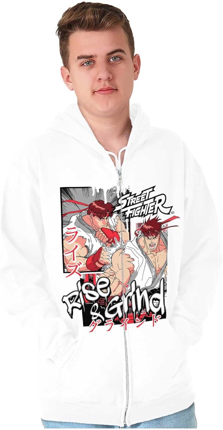 imageBrisco Brands Street Fighter Rise and Grind Ryu Zip Hoodie Sweatshirt MenWhite