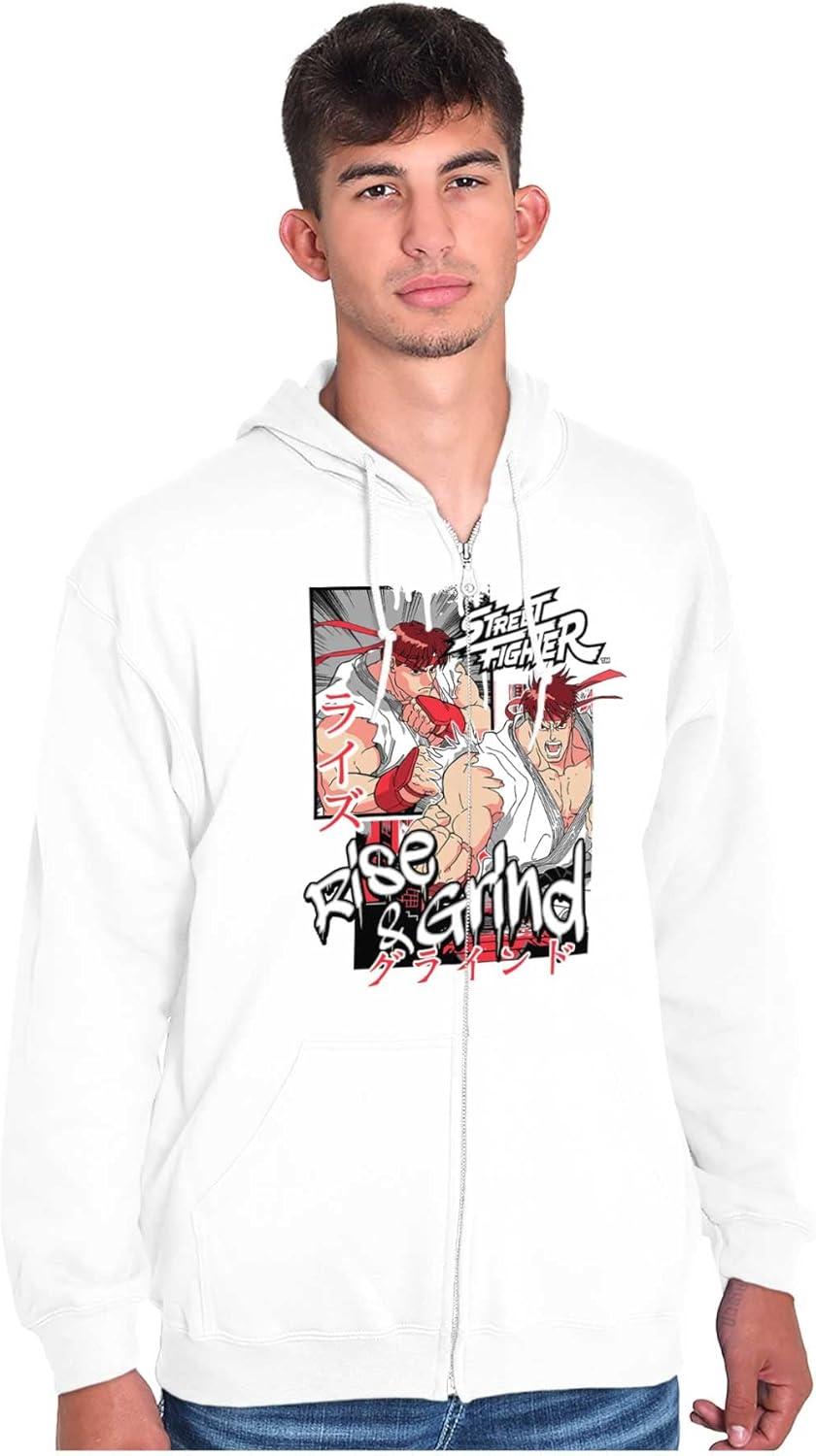 imageBrisco Brands Street Fighter Rise and Grind Ryu Zip Hoodie Sweatshirt MenWhite