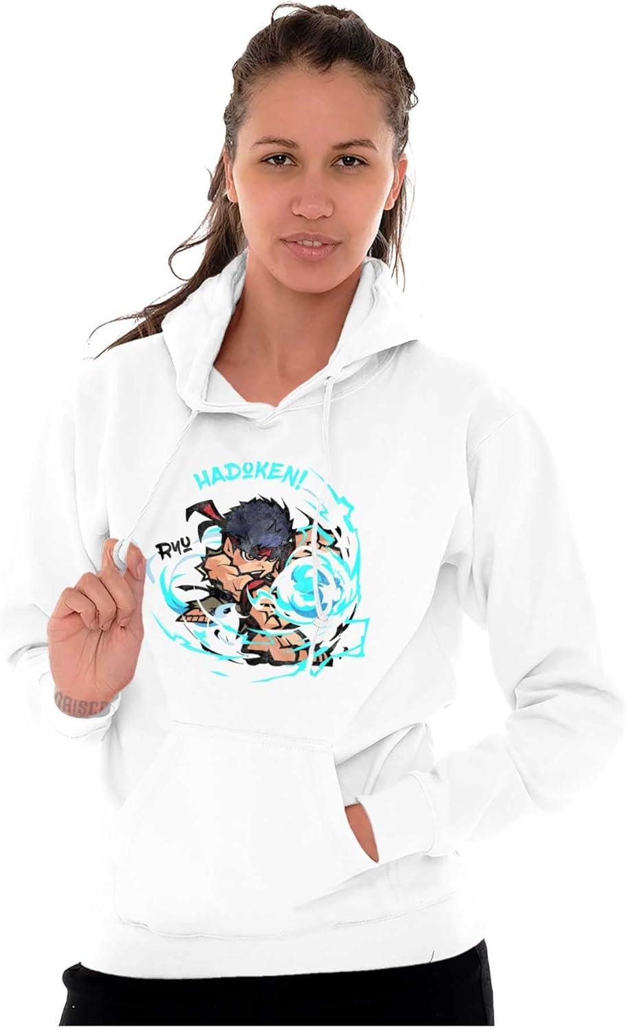 imageBrisco Brands Street Fighter Ryu Hadoken 90s Gamer Hoodie Sweatshirt Women MenWhite