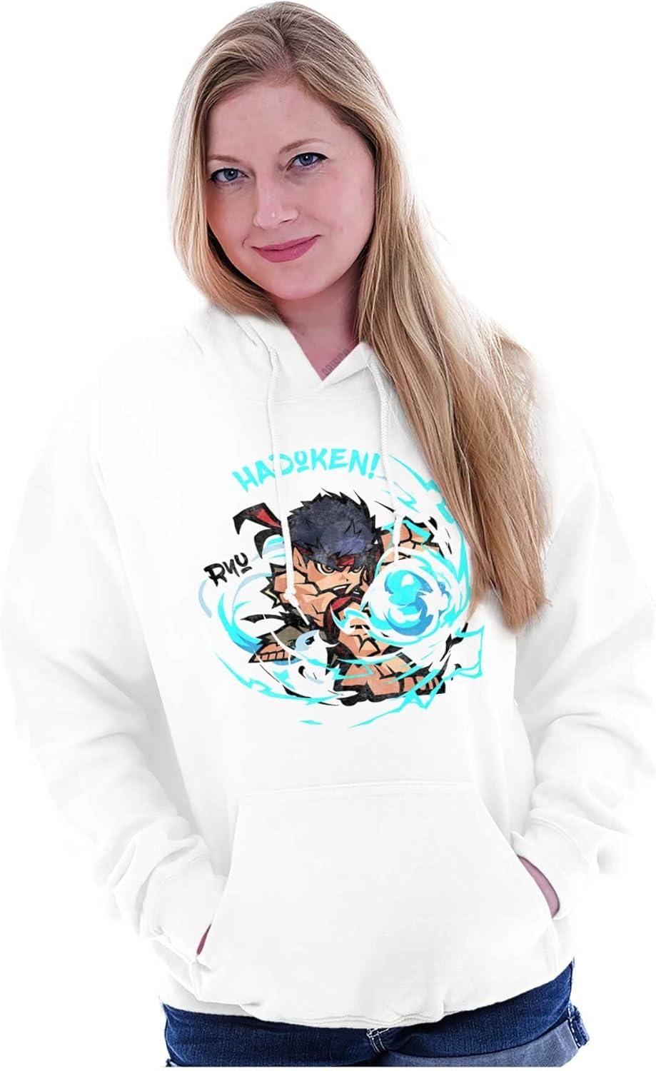 imageBrisco Brands Street Fighter Ryu Hadoken 90s Gamer Hoodie Sweatshirt Women MenWhite
