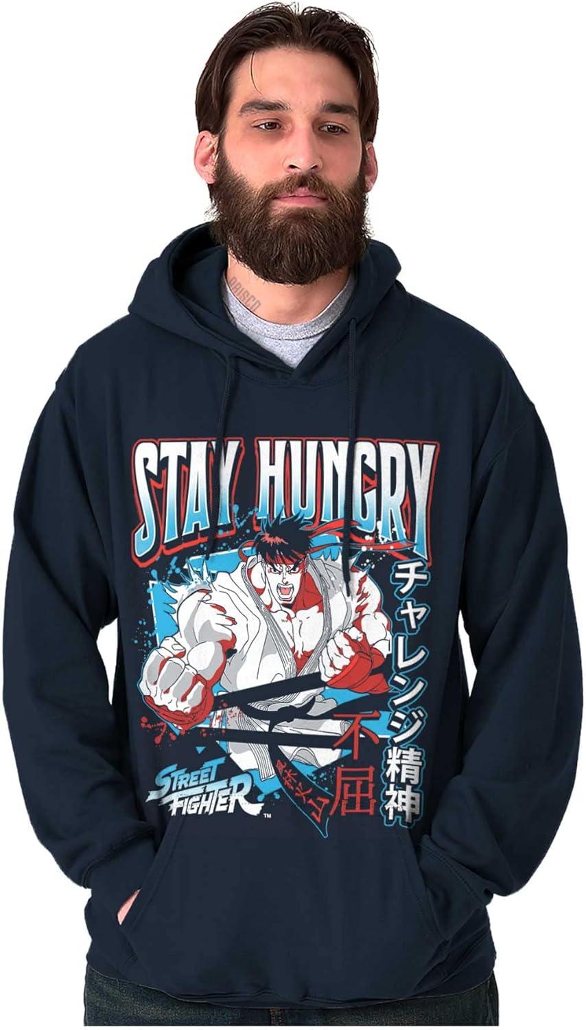 imageBrisco Brands Street Fighter Ryu Stay Hungry Hoodie Hooded Sweatshirt MenNavy