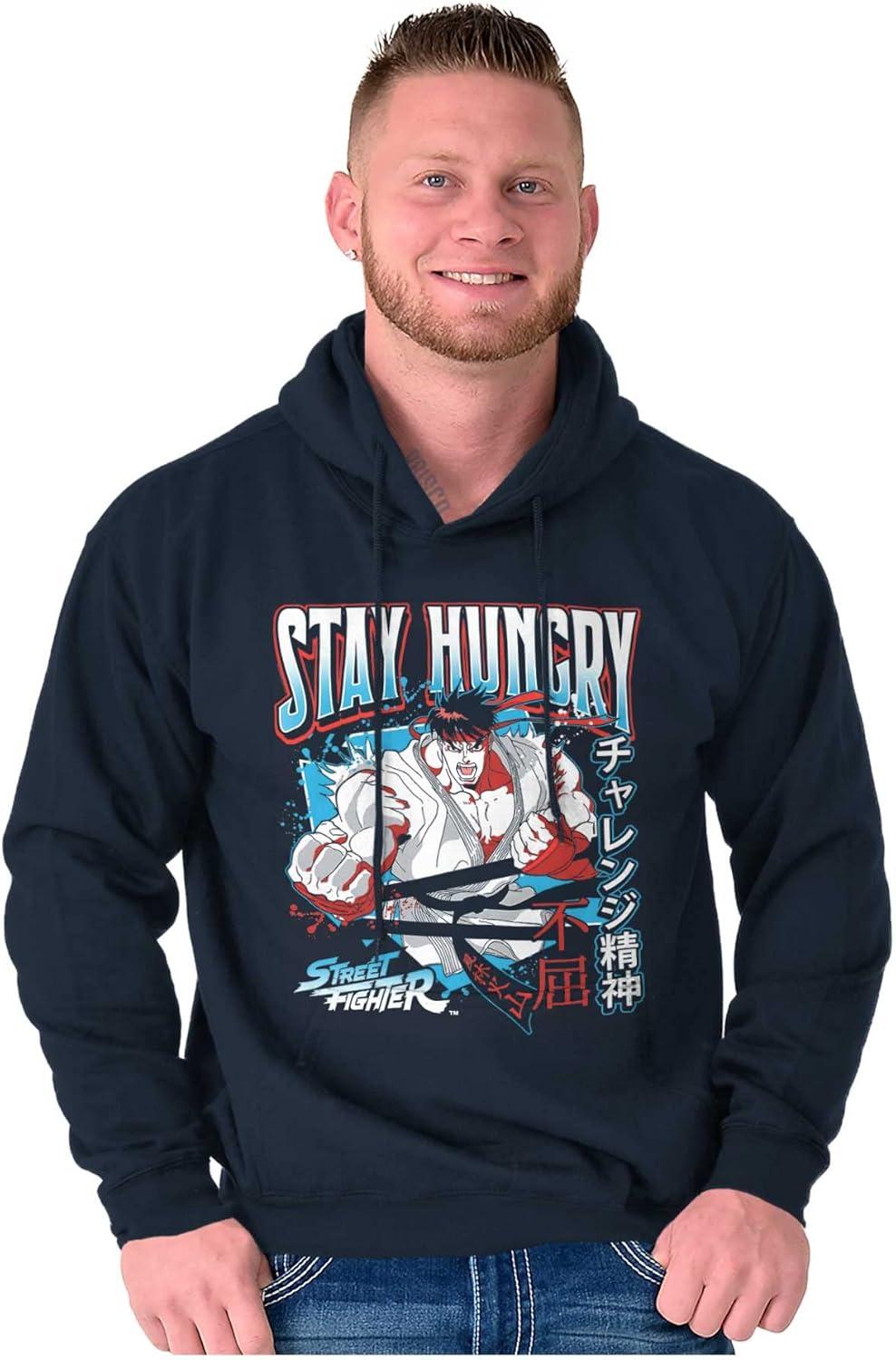 imageBrisco Brands Street Fighter Ryu Stay Hungry Hoodie Hooded Sweatshirt MenNavy