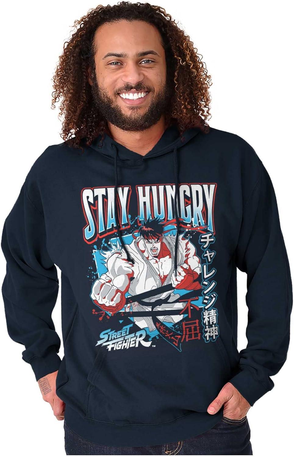 imageBrisco Brands Street Fighter Ryu Stay Hungry Hoodie Hooded Sweatshirt MenNavy