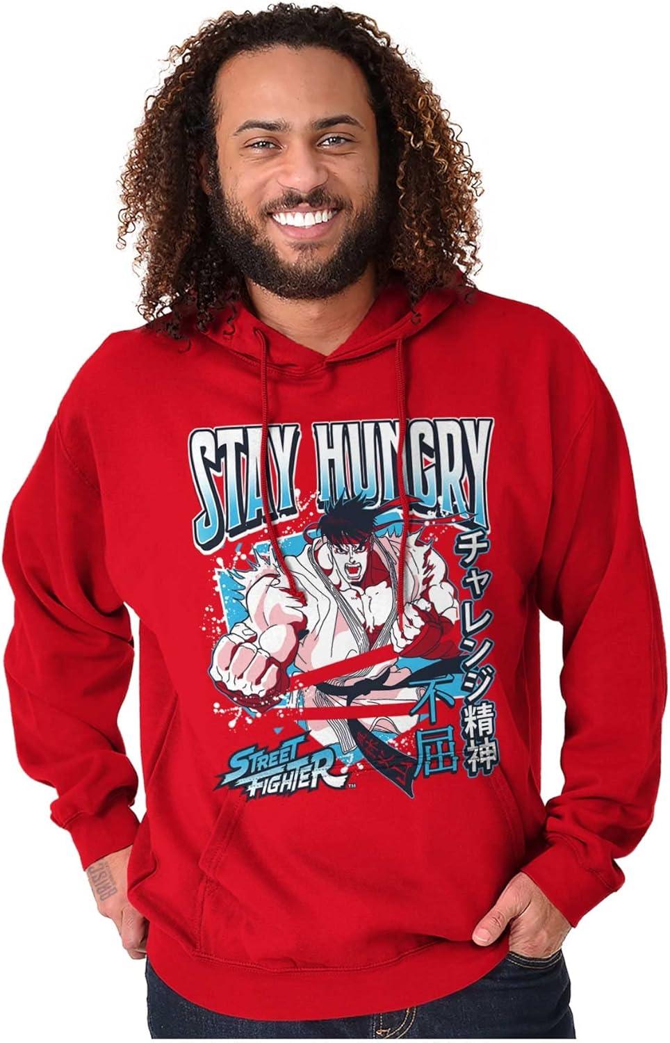 imageBrisco Brands Street Fighter Ryu Stay Hungry Hoodie Hooded Sweatshirt MenRed